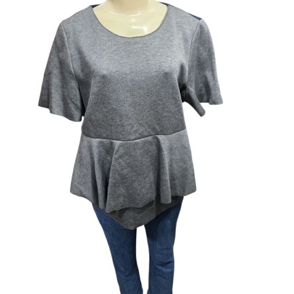 ​SEMICOUTURE Italy Colorblock Peplum Top Grey Navy Striped Sz L